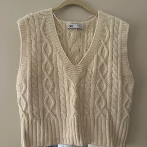 Zara Cream Cable Knit Sweater Vest